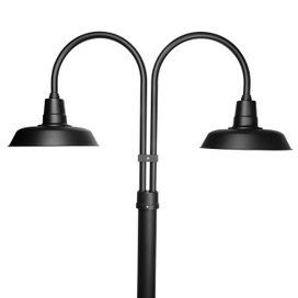 Double post light with shade in black finish