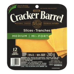 Cracker Barrel Cheese Slices, Medium Cheddar (240 g) - Kraft Cracker Barrel Cheese Slices, Medium Cheddar (240 g) - Kraft