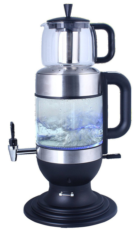 2.5 Liters Glass Samovar, Tea Maker, with Boil-Dry Protection (Black) - GOLDA INC.