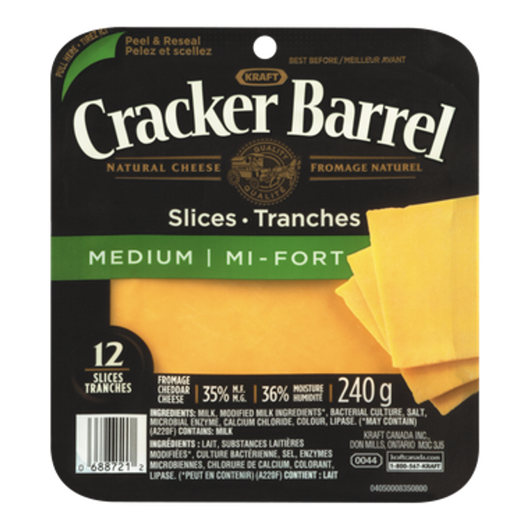 Cracker Barrel Cheese Slices, Medium Cheddar (240 g) - Kraft