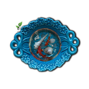 " تنگ سفالی  فیروزه ای با ماهی قرمز رزینی شب عید " - Hand Crafted Ceramic Fish Bowl with Resin 