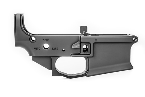 A Black Griffin MK2 Ambi Lower on a white background showing off the ambidextrous bolt catch and release control