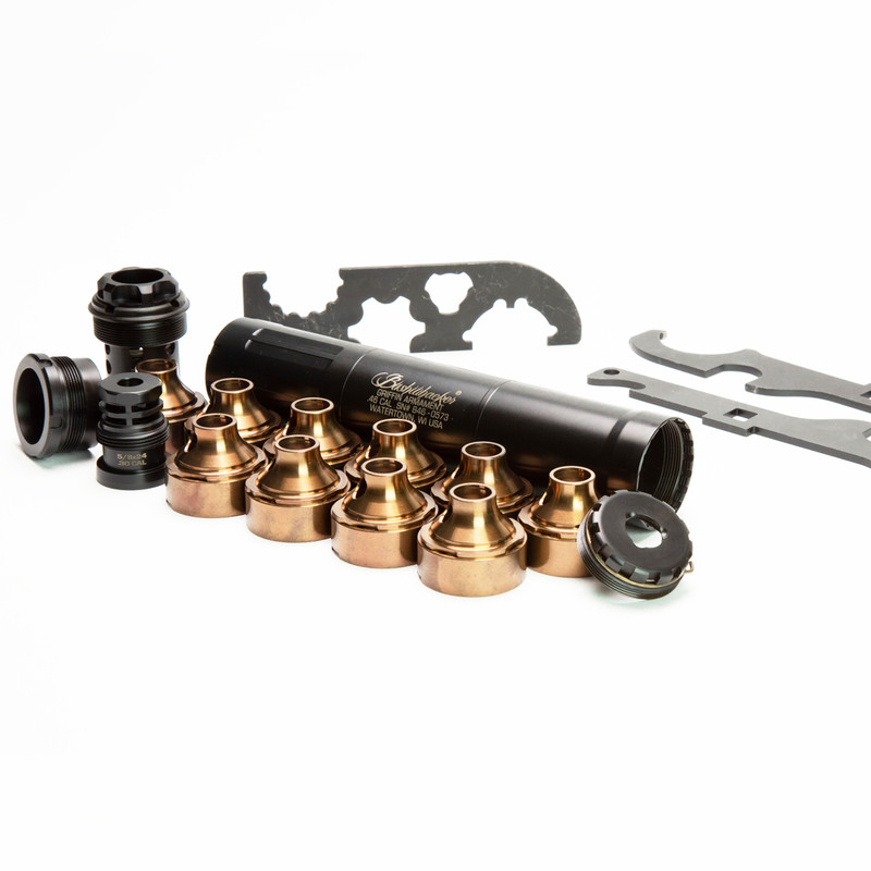 Griffin Armament Bushwhacker 46, disassembled. Shown with factory accessory and tool inclusions