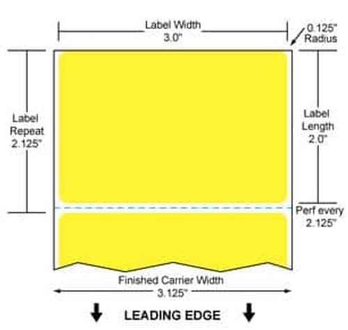 3" x 2" Color Label (Yellow) (Case) - RFC-3-2-2900-YL