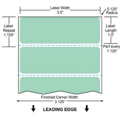 3" x 1" Color Label (Green) (Case) - RFC-3-1-5500-GR