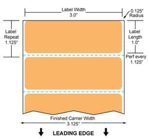 3" x 1" Color Label (Orange) (Case) - RFC-3-1-1375-OR