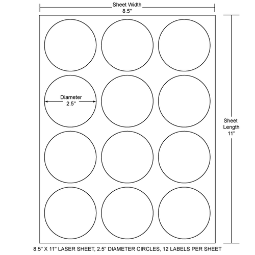 2.5" Diam. Circle x 2.5" Diam. Circle EDP Laser Sheet (Case) - RL-25-C-12