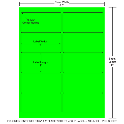 4" x 2" EDP Laser Sheet (Fluorescent Green) (Case) - RL-4-2-10-G
