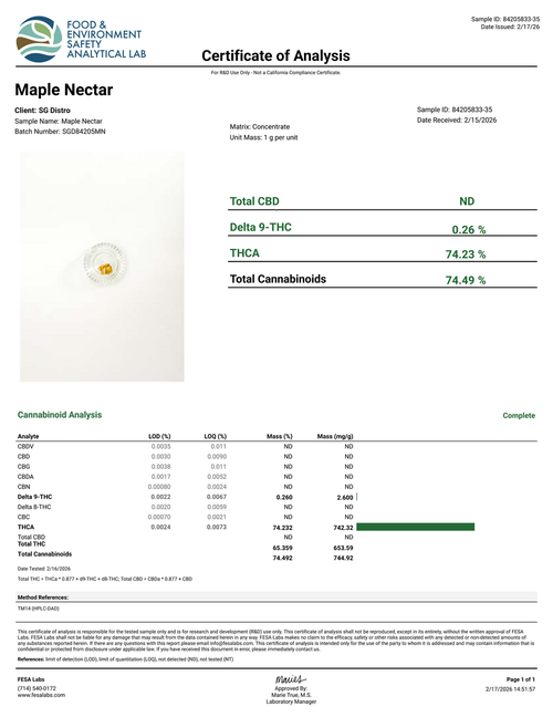 Maple Nectar - 0.5g Live Rosin Disposable - Sativa