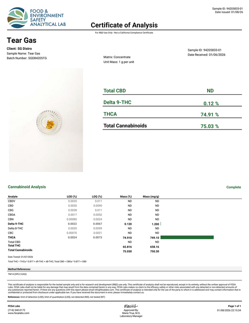 Tear Gas - 0.5g Live Rosin Disposable - Indica