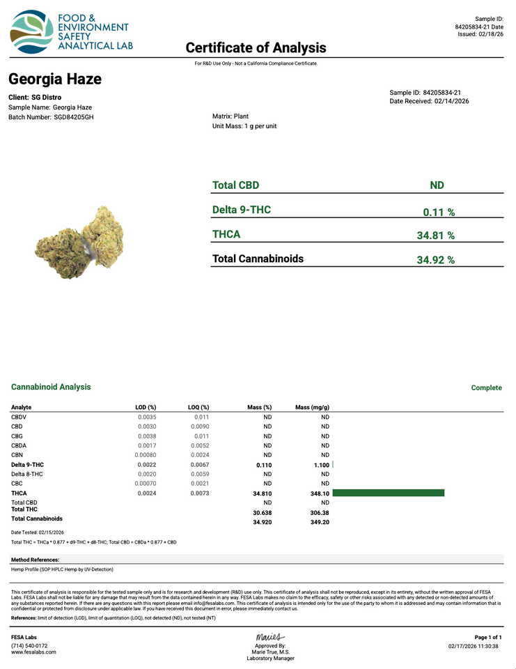 GEORGIA HAZE *1oz SPECIAL* 34.81% THCA - SATIVA