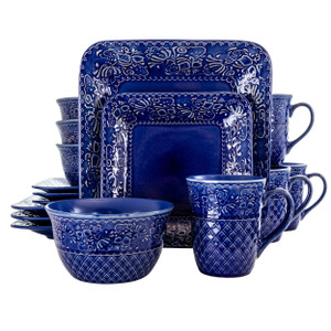 Elama Indigo Lotus 16 Piece Square  Dinnerware Set Elama Indigo Lotus 16 Piece Square  Dinnerware Set