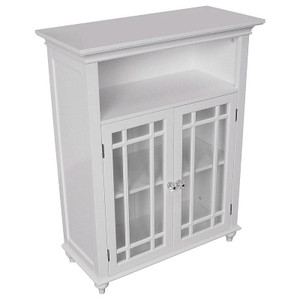 Classic White Wood 2-Door Bathroom Floor Cabinet with Glass Paneled Doors Classic White Wood 2-Door Bathroom Floor Cabinet with Glass Paneled Doors