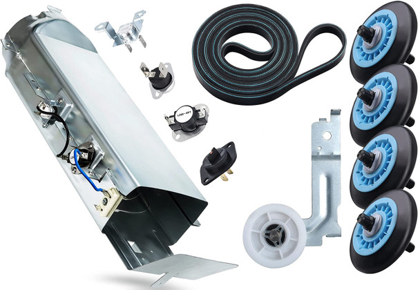 Samsung DVE45T3400W/A3-00 Dryer Heater Element and Fuses Belt Pulley and Roller Wheels