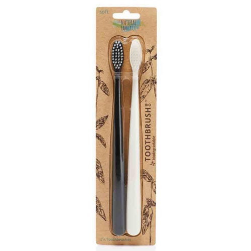 THE NATURAL FAMILY CO. - Biodegradable Toothbrush (2pk) in Black + Ivory