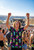 Neon Pineapple Button-Up Shirt worn near festival main stage
