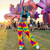 Psychedelic Trippy Rainbow Heart Joggers - front view at festival