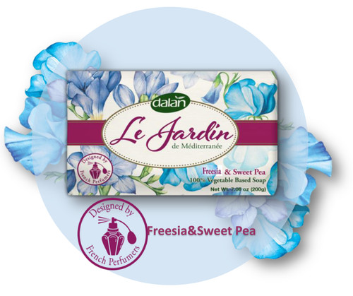 Dalan Le Jardin Freesia & Sweet Pea 200g

Inspired by Flowers and The Female Soul
Modern and Decorative Packaging
Designed by French Perfumers
Fine Fragrance Compositions
%100 Vegetable Based Soap
Recyclable Packaging
Premium Series

New Dalan Le jardin soap, pamper your soul with unique floral fragrances designed by French perfumers, while cleansing your skin by purifying it thanks to its special content.