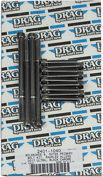 Drag Specialties Bolt Kit - Outer Primary - Black/Chrome - Knurled - M8