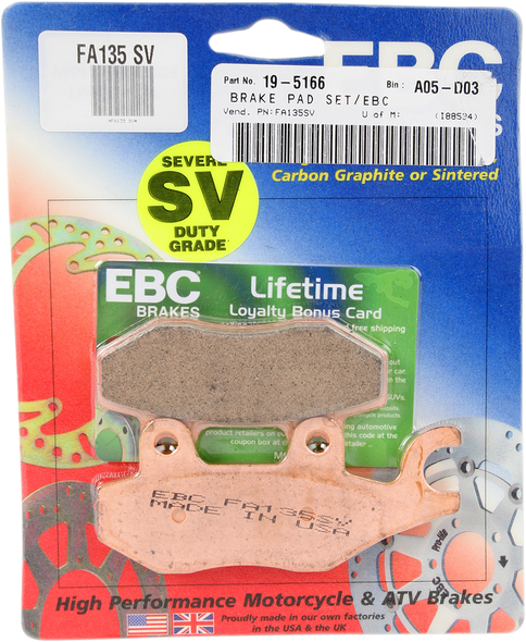 Ebc Sv Severe Duty Brake Pads - Fa135Sv Fa135Sv