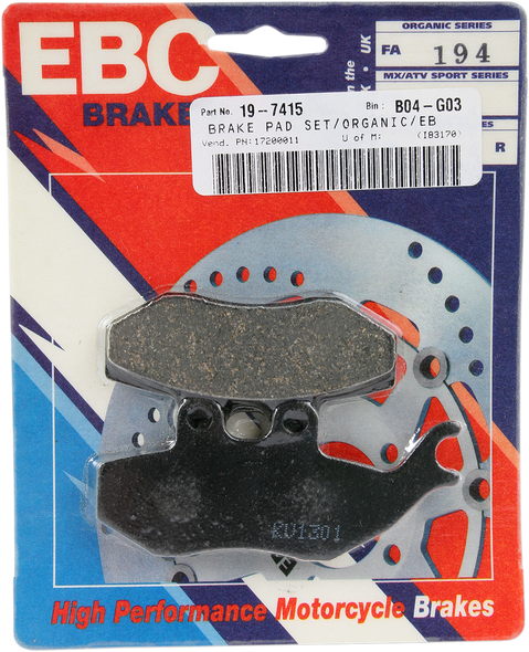 Ebc Organic Brake Pads Fa194