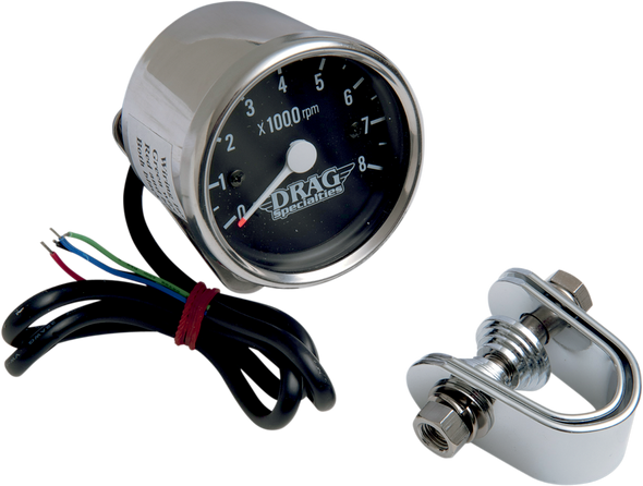 Drag Specialties 2.4" Mini Electronic 8000 Rpm Tachometer - Chrome Housing - Black Face