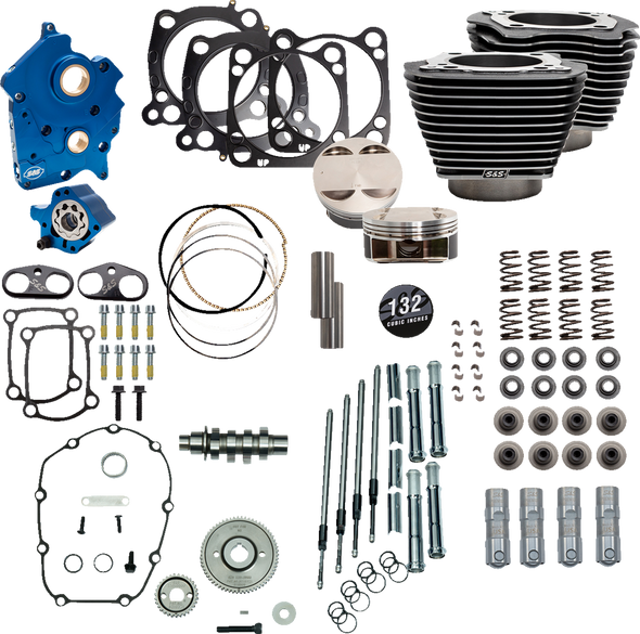 S&S Cycle 132" Power Package Engine Performance Kit - Gear Drive - Water Cooled - Highlighted Fins - M8 310-1236