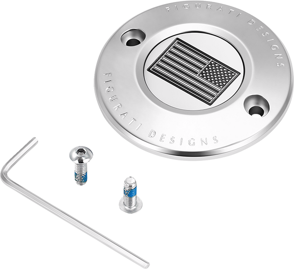 Figurati Designs Timing Cover - 2 Hole - American Flag - Contrast Cut - Stainless Steel Fd26R-Tc-2H-Ss