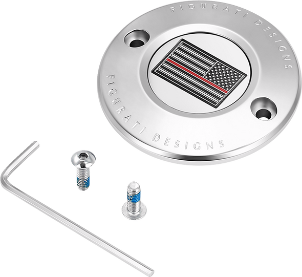 Figurati Designs Timing Cover - 2 Hole - Red Line American Flag - Stainless Steel Fd73-Tc-2H-Ss