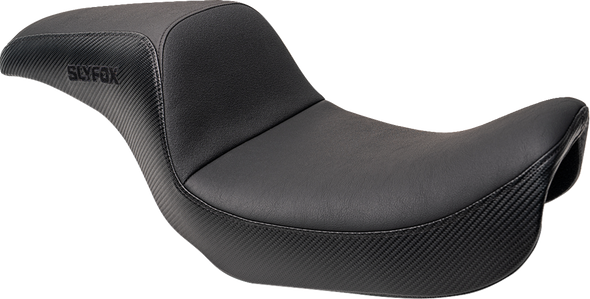 Drifter Seat - Black Logo - Black Vinyl W/ Slipstop - Carbon Fiber - Dyna '96-'03 4683A-Slyfox