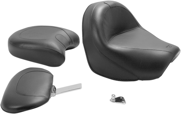 Mustang Seat - Vintage - Wide - Touring - With Driver Backrest - Two-Piece - Smooth - Black - Vl 79283