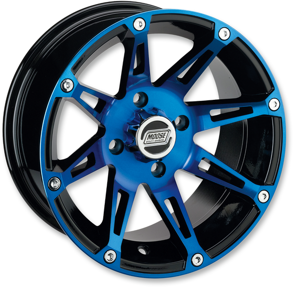 Moose Utility Wheel - 387X - Front - Anodized Blue/Black - 14X7 - 4/110 - 4+3 387Ml147110Bwb4