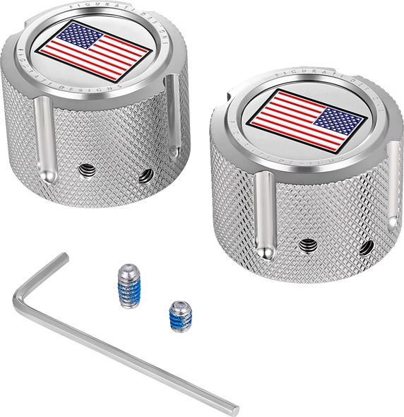 Figurati Designs Axle Nut Cover - Front - Stainless Steel - Red/White/Blue Flag - Reversed - Silver Fd20-Fac-Ss