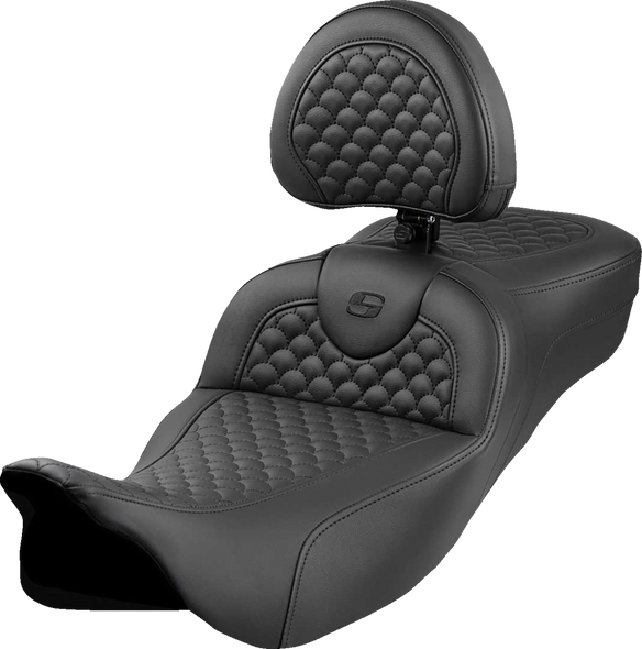 Saddlemen Roadsofa Extended Reach Seat - Dragon Scale Stitch - Black Stitch - W/ Backrest - Flh/Flt '08-'24 808-07B-209B0