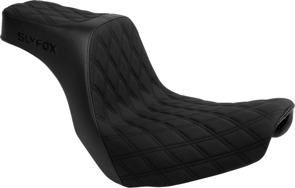 Slyfox Seat Highnoon 2Up Black Logo Dd Slip Stop Softail 2018-25 4701C-Slyfox