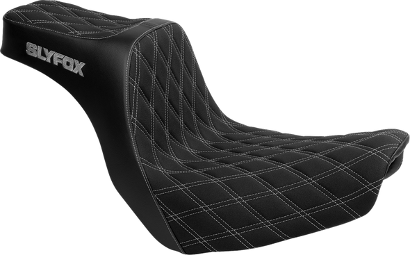 Slyfox Seat Highnoon 2Up Silver Logo Dd Slip Stop Softail 2018-25 4701D-Slyfox