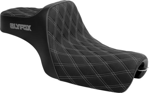 Slyfox Seat Highnoon 2Up Silver Logo Dd Slipstop Sportster 2004-22 4709D-Slyfox