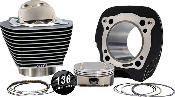 S&S Cycle Big Bore Kt Hc 136/132 4.320"Bore Blkgrnt W/Hlfins M8'17-25 910-0911A