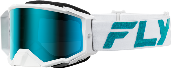 Fly Racing Zone Elite Goggle White/Teal W/ Light Grn Mirror/Smoke Lens 37-51907