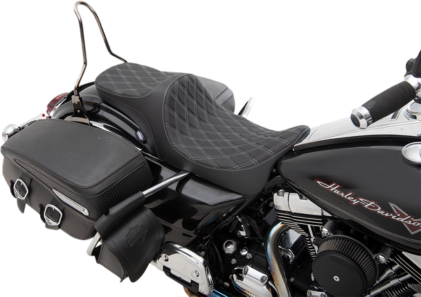 Drag Specialties Predator Iii 2-Up Seat - Double Diamond - Silver Thread - Fl '08-'23