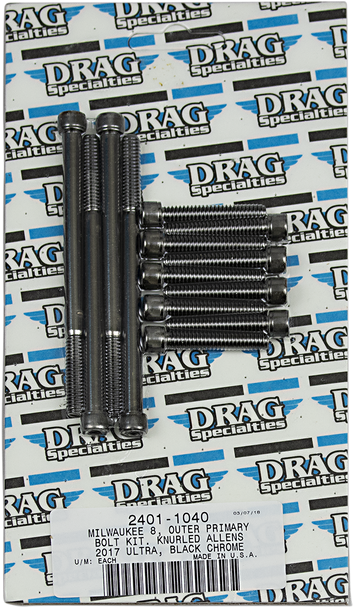 Drag Specialties Bolt Kit - Outer Primary - Black/Chrome - Knurled - M8