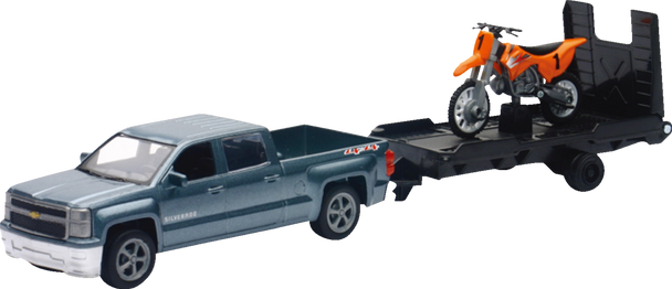 Chevrolet Silverado Pick Up W/ Dirt Bike - 1:43 Scale - Gray/Orange 19535A