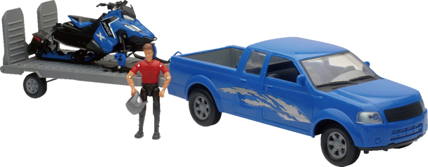 Pick Up Truck W/ Polaris Switchback Snowmobile Set - 1:18 Scale - Blue Ss-37406A