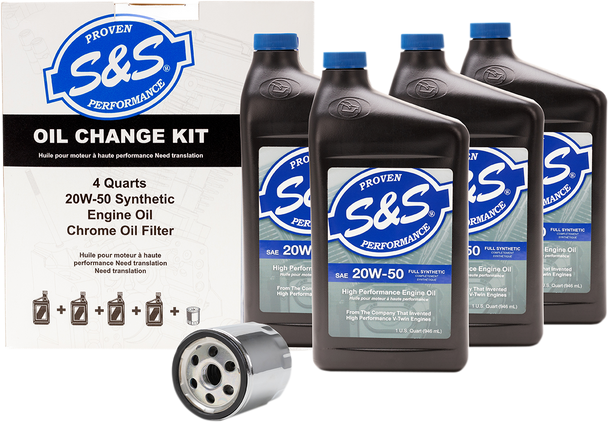 S&S Cycle Oil Change Kit - Chrome Filter - '84-'99 Big Twin/'86-'22 Sportster - 4 Us Quarts 218940