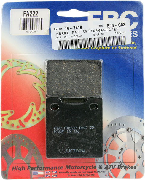 Ebc Organic Brake Pads Fa222