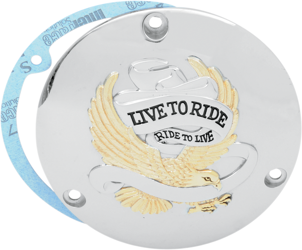 Drag Specialties Live To Ride Derby Cover - 3 Hole - Gold