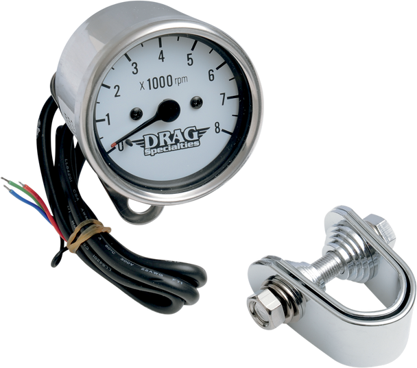Drag Specialties 2.4" Mini Electronic 8000 Rpm Tachometer - Chrome Housing - White Face