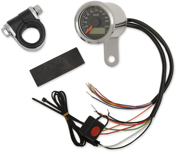 Drag Specialties 1-7/8" Programmable Speedometer With Indicator Lights - Stainless Steel - 220 Kph Led Black Face