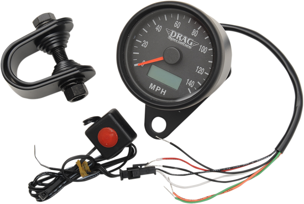 Drag Specialties Programmable Mini Electronic Speedometer With Odometer/Tripmeter - 2.4" - Matte Black
