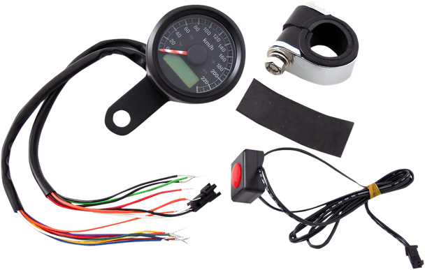 Drag Specialties 1-7/8" Programmable Speedometer With Indicator Lights - Gloss Black - 220 Kph Led Black Face